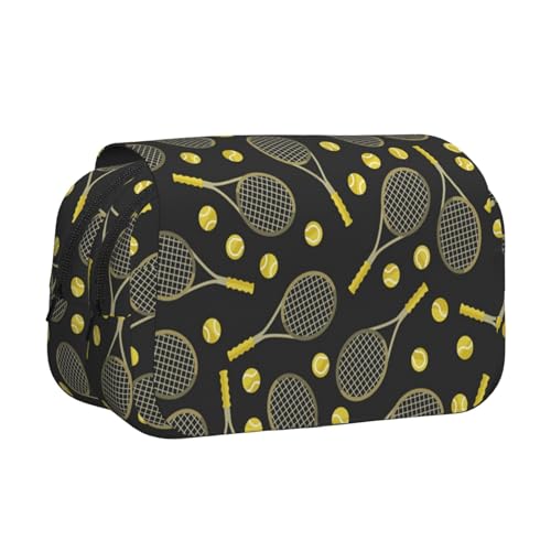 Lustiges Federmäppchen für Tennisschläger und Tennisbälle, doppelschichtig, großes Fassungsvermögen (für 50 Stifte/Bleistifte), Volldruck, strapazierfähiges Polyester, Schul- und Bürobedarf von HAHAFU