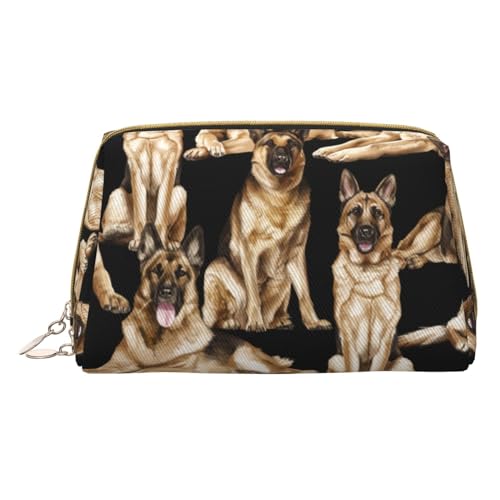 Make-up-Tasche, Motiv: Deutscher Schäferhund, Reise-Kosmetiktasche, bedrucktes Leder, wasserdicht, Reise-Make-up-Organizer, weiß, Einheitsgröße von HAHAFU