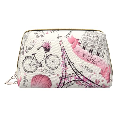 Make-up-Tasche, Motiv: Paris Tower und ein Fahrrad, Reise-Kosmetiktasche, bedrucktes Leder, wasserdicht, Reise-Make-up-Organizer, weiß, Einheitsgröße von HAHAFU