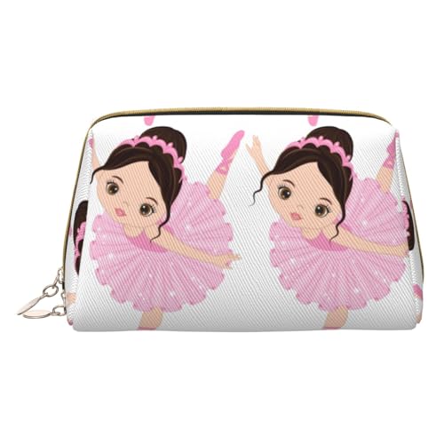 Make-up-Tasche, Motiv: kleine Ballerina, tanzendes Mädchen, personalisierbar, Reise-Kosmetiktasche, bedrucktes Leder, wasserdicht, Reise-Make-up-Organizer, weiß, Einheitsgröße von HAHAFU