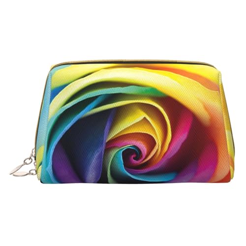 Make-up-Tasche mit Regenbogen-Rose, personalisierbar, Reise-Kosmetiktasche, bedrucktes Leder, wasserdicht, Reise-Make-up-Organizer, weiß, Einheitsgröße von HAHAFU