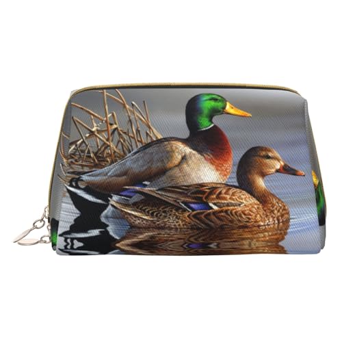 Mallard Duck Make-up-Tasche, Reise-Kosmetiktasche, bedrucktes Leder, wasserdicht, Reise-Make-up-Organizer, weiß, Einheitsgröße von HAHAFU