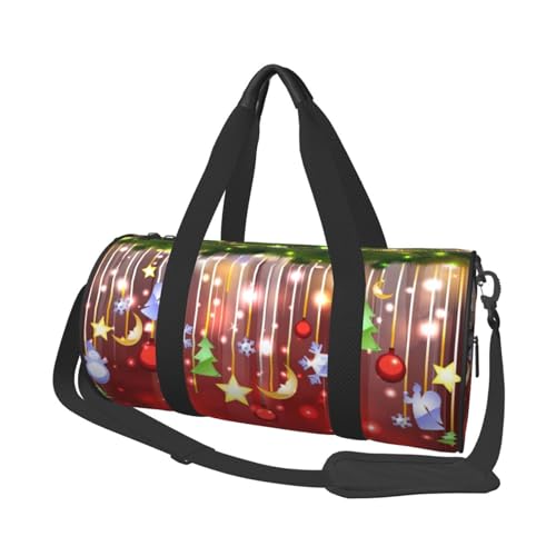 Merry Christmas Reisetasche, Organizer, Sporttasche, Turnbeutel, großer Druck, Polyester, Schultertasche für Damen und Herren, Schwarz , Einheitsgröße von HAHAFU