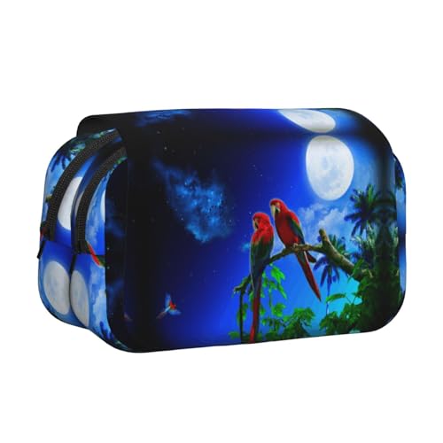 Papageien-Flip-Top-Federmäppchen, doppelschichtig, großes Fassungsvermögen (für 50 Stifte/Bleistifte), Volldruck, strapazierfähiges Polyester, Schul- und Bürobedarf von HAHAFU