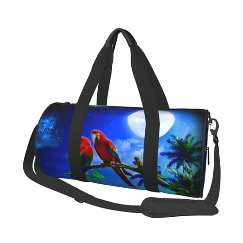 Papageien-Reisetasche, Organizer, Sporttasche, Turnbeutel, großer Druck, Polyester, Schultertasche für Damen und Herren, Schwarz , Einheitsgröße von HAHAFU