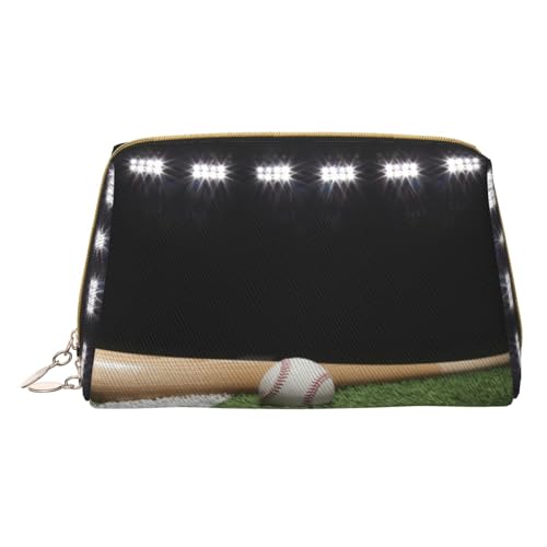 Personalisierbare Make-up-Tasche für Baseball-Sportfeld, Reise-Kosmetiktasche, bedrucktes Leder, wasserdicht, Reise-Make-up-Organizer, weiß, Einheitsgröße von HAHAFU