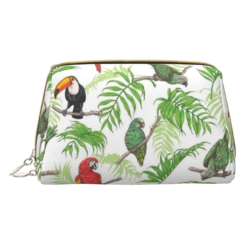 Personalisierbare Make-up-Tasche mit Papageienvögeln und tropischem Baum, Reise-Kosmetiktasche, bedrucktes Leder, wasserdicht, Reise-Make-up-Organizer, weiß, Einheitsgröße von HAHAFU