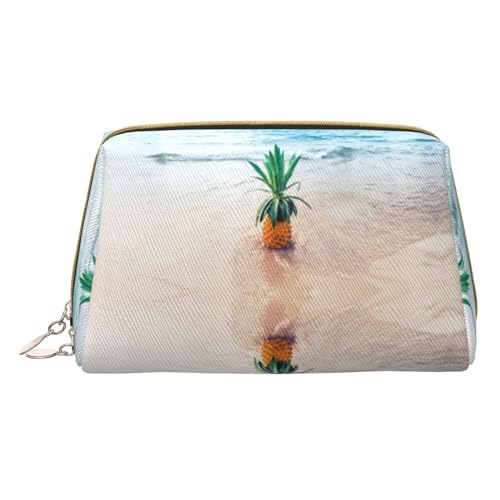 Pineapple by The Sea Make-up-Tasche, Reise-Kosmetiktasche, bedrucktes Leder, wasserdicht, Reise-Make-up-Organizer, weiß, Einheitsgröße von HAHAFU