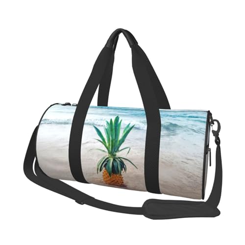 Pineapple by The Sea Reisetasche, Organizer, Sporttasche, Turnbeutel, großer Druck, Polyester, Schultertasche für Damen und Herren, Schwarz , Einheitsgröße von HAHAFU