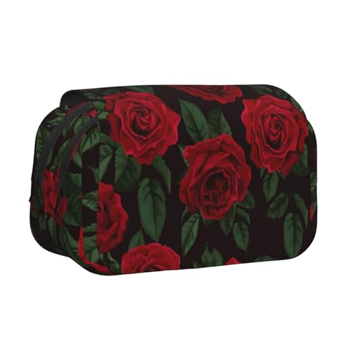 Red Rose Doppelschichtiges Federmäppchen, großes Fassungsvermögen (für 50 Stifte/Bleistifte), Volldruck, strapazierfähiges Polyester, Schul- und Bürobedarf von HAHAFU