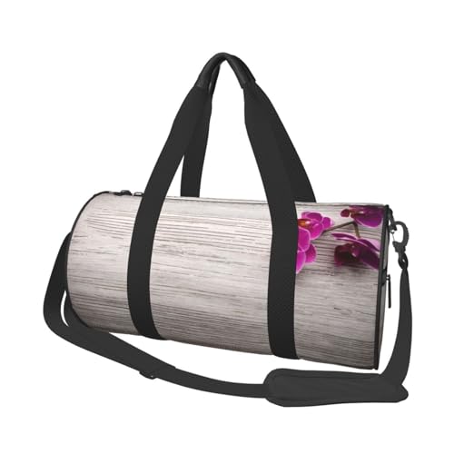 Reisetasche aus Holz, mit Blumenmuster, Sporttasche, Turnbeutel, großer Druck, Polyester-Schultertasche für Damen und Herren, Schwarz , Einheitsgröße von HAHAFU