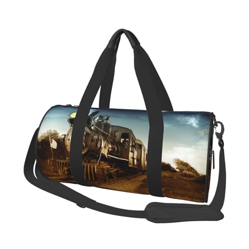 Reisetasche für Zug und Eisenbahn, Organizer, Sporttasche, Turnbeutel, großer Druck, Polyester, Schultertasche für Damen und Herren, Schwarz , Einheitsgröße von HAHAFU