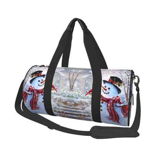 Reisetasche mit Aufschrift "Merry Christmas", Motiv: Schneemann und Vögel, Organizer, Sporttasche, Turnbeutel, großer Druck, Polyester, Schultertasche für Damen und Herren, Schwarz , Einheitsgröße von HAHAFU