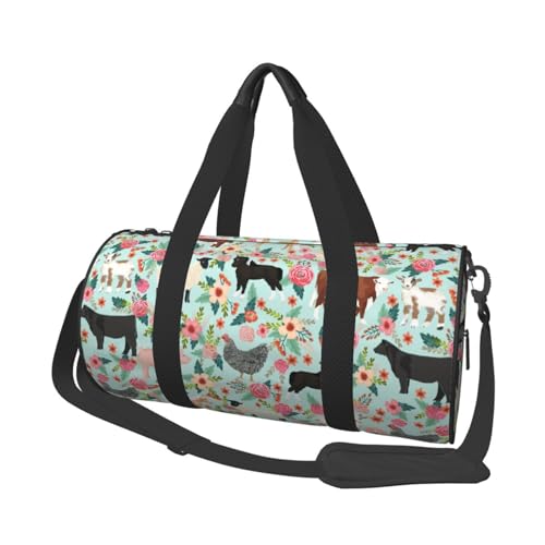 Reisetasche mit Bauernhoftier-Motiv, Sporttasche, Turnbeutel, großer Druck, Polyester, Schultertasche für Damen und Herren, Schwarz , Einheitsgröße von HAHAFU