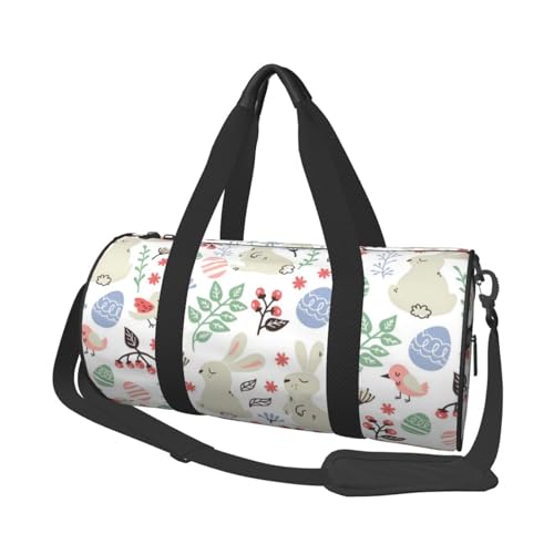 Reisetasche mit Blumen, Hasen, Vögeln, Organizer, Sporttasche, Turnbeutel, großer Druck, Polyester, Schultertasche für Damen und Herren, Schwarz , Einheitsgröße von HAHAFU