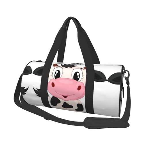 Reisetasche mit Cartoon-Milchkuh-Motiv, Sporttasche, Turnbeutel, großer Druck, Polyester, Schultertasche für Damen und Herren, Schwarz , Einheitsgröße von HAHAFU