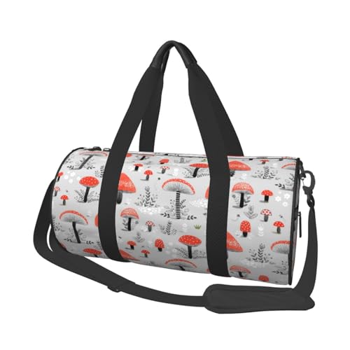 Reisetasche mit Cartoon-Pilz-Motiv, Sporttasche, Turnbeutel, großer Druck, Polyester, Schultertasche für Damen und Herren, Schwarz , Einheitsgröße von HAHAFU