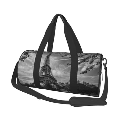 Reisetasche mit Eiffelturm-Muster, Sporttasche, Turnbeutel, großer Druck, Polyester, Schultertasche für Damen und Herren, Schwarz , Einheitsgröße von HAHAFU