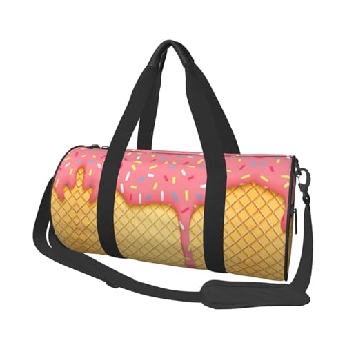 Reisetasche mit Eis- und Waffelmuster, Sporttasche, Turnbeutel, großer Druck, Polyester, Schultertasche für Damen und Herren, Schwarz , Einheitsgröße von HAHAFU