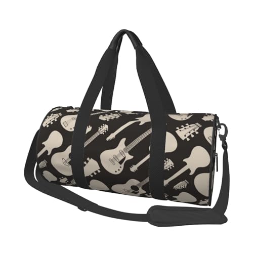 Reisetasche mit Gitarrenmuster, Sporttasche, Turnbeutel, großer Druck, Polyester, Schultertasche für Damen und Herren, Schwarz , Einheitsgröße von HAHAFU