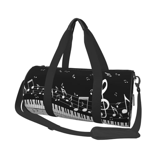 Reisetasche mit Klaviertasten mit Musiknoten, Sporttasche, Turnbeutel, großer Druck, Polyester, Schultertasche für Damen und Herren, Schwarz , Einheitsgröße von HAHAFU