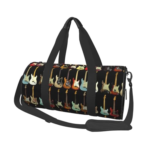 Reisetasche mit Kunst-Gitarren-Muster, Sporttasche, Turnbeutel, großer Druck, Polyester, Schultertasche für Damen und Herren, Schwarz , Einheitsgröße von HAHAFU