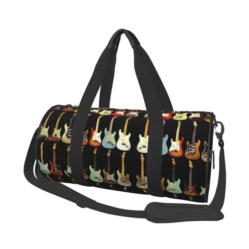 Reisetasche mit Kunst-Gitarren-Muster, Sporttasche, Turnbeutel, großer Druck, Polyester, Schultertasche für Damen und Herren, Schwarz , Einheitsgröße von HAHAFU