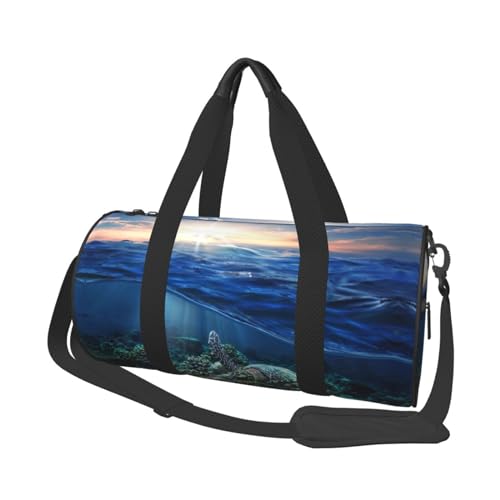 Reisetasche mit Meeresschildkröte, schwimmend, Koralle, Sporttasche, Turnbeutel, großer Druck, Polyester, Schultertasche für Damen und Herren, Schwarz , Einheitsgröße von HAHAFU