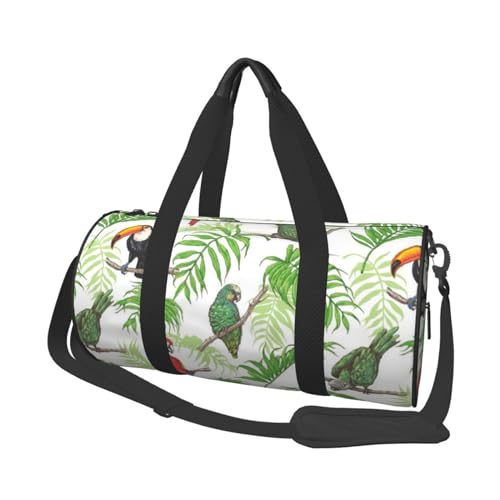 Reisetasche mit Papageienvögeln und tropischem Baum, Organizer, Sporttasche, Turnbeutel, großer Druck, Polyester, Schultertasche für Damen und Herren, Schwarz , Einheitsgröße von HAHAFU