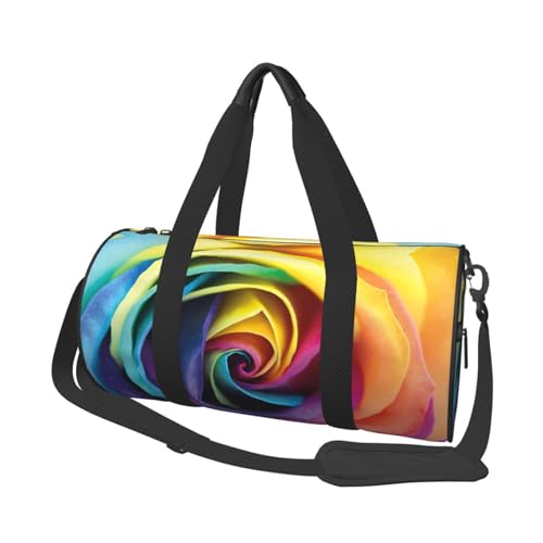 Reisetasche mit Regenbogen-Rosen-Blume, Organizer, Sporttasche, Turnbeutel, großer Druck, Polyester, Schultertasche für Damen und Herren, Schwarz , Einheitsgröße von HAHAFU