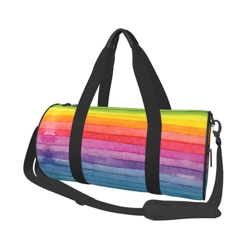 Reisetasche mit Regenbogenfarben, gestreift, Sporttasche, Turnbeutel, großer Druck, Polyester, Schultertasche für Damen und Herren, Schwarz , Einheitsgröße von HAHAFU