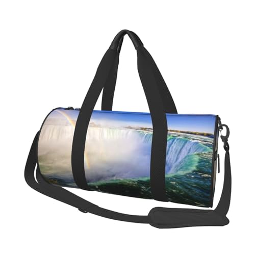 Reisetasche mit Wasserfall und Regenbogen, Organizer, Sporttasche, Turnbeutel, großer Druck, Polyester, Schultertasche für Damen und Herren, Schwarz , Einheitsgröße von HAHAFU