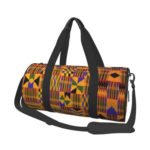 Reisetasche mit afrikanischer Tribal-Ethno-Textur, Sporttasche, Turnbeutel, großer Druck, Polyester, Schultertasche für Damen und Herren, Schwarz , Einheitsgröße von HAHAFU