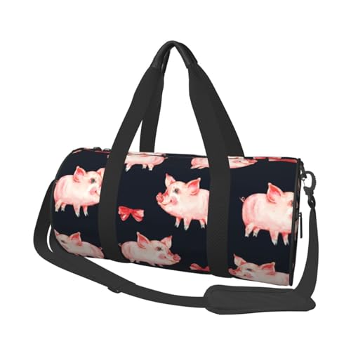 Reisetasche mit niedlichem Schweinchen-Motiv, Sporttasche, Turnbeutel, großer Druck, Polyester, Schultertasche für Damen und Herren, Rot, Schwarz , Einheitsgröße von HAHAFU