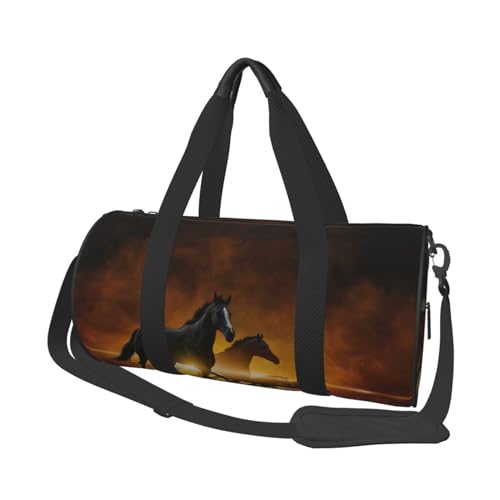 Reisetasche mit roten leuchtenden Wolken, Sporttasche, Turnbeutel, großer Druck, Polyester, Schultertasche für Damen und Herren, Schwarz , Einheitsgröße von HAHAFU