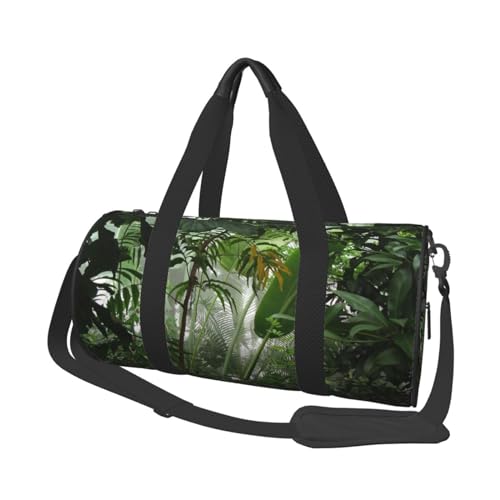 Reisetasche mit tropischem Regenwald, Organizer, Sporttasche, Turnbeutel, großer Druck, Polyester, Schultertasche für Damen und Herren, Schwarz , Einheitsgröße von HAHAFU