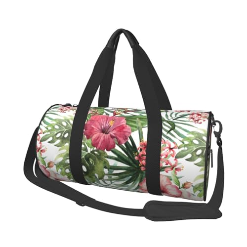 Reisetasche mit tropischen Blättern, Sporttasche, Turnbeutel, großer Druck, Polyester, Schultertasche für Damen und Herren, Schwarz , Einheitsgröße von HAHAFU