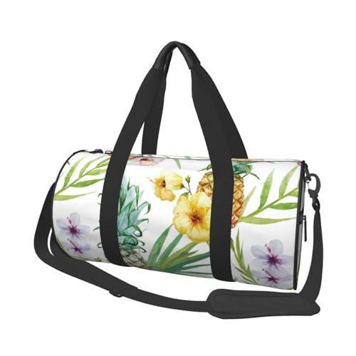 Reisetasche mit tropischer Ananas-Motiv, Sporttasche, Turnbeutel, großer Druck, Polyester, Schultertasche für Damen und Herren, Schwarz , Einheitsgröße von HAHAFU