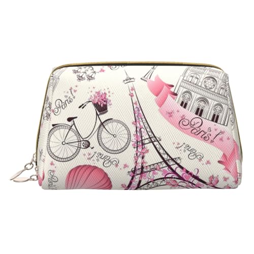 Romantische Make-up-Tasche, Motiv: Paris Tower Fahrrad, Reise-Kosmetiktasche, bedrucktes Leder, wasserdicht, Reise-Make-up-Organizer, weiß, Einheitsgröße von HAHAFU