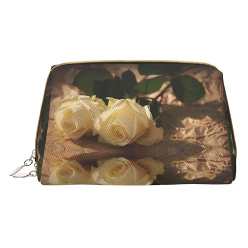 Romantische Rosen, personalisierte Make-up-Tasche, Reise-Kosmetiktasche, bedrucktes Leder, wasserdicht, Reise-Make-up-Organizer, weiß, Einheitsgröße von HAHAFU