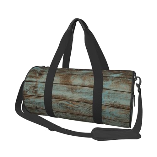 Rustikale Reisetasche aus Holz, Sporttasche, Turnbeutel, großer Druck, Polyester-Schultertasche für Damen und Herren, Schwarz , Einheitsgröße von HAHAFU