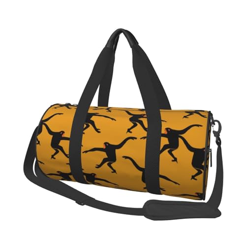 Schwarze Gibbon Reisetasche mit Affen-Motiv, Sporttasche, Turnbeutel, großer Druck, Polyester, Schultertasche für Damen und Herren, Schwarz , Einheitsgröße von HAHAFU