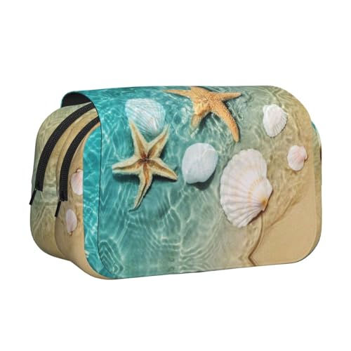 Sea Shell Doppelschichtiges Federmäppchen, großes Fassungsvermögen (für 50 Stifte/Bleistifte), Volldruck, strapazierfähiges Polyester, Schul- und Bürobedarf von HAHAFU