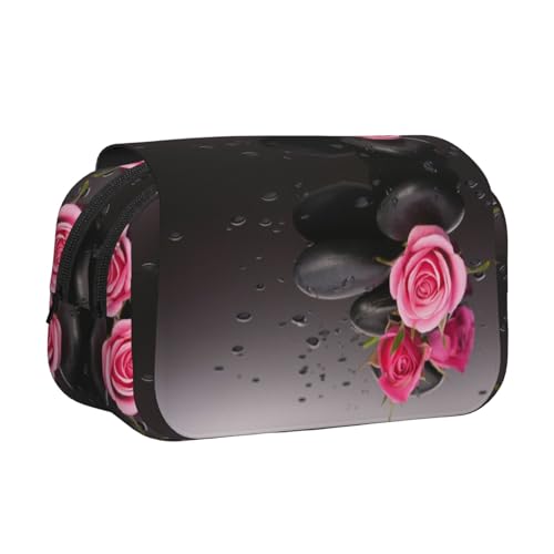 Spa Federmäppchen, doppelschichtig, mit Stein- und Rosenblüten, großes Fassungsvermögen (für 50 Stifte/Bleistifte), Volldruck, strapazierfähiges Polyester, Schul- und Bürobedarf von HAHAFU