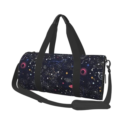 Sternbild Sternhaufen Galaxien Reisetasche Organizer Sport Tote Turnbeutel, großer Druck Polyester Schultertasche für Damen und Herren, Schwarz , Einheitsgröße von HAHAFU