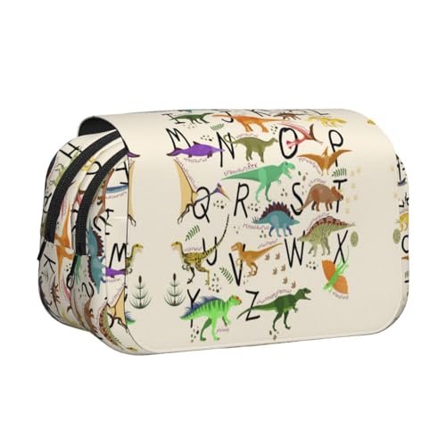 Stilvolle Alphabete mit Dinosauriern, doppelschichtiges Federmäppchen, großes Fassungsvermögen (für 50 Stifte/Bleistifte), Volldruck, strapazierfähiges Polyester, Schul- und Bürobedarf von HAHAFU