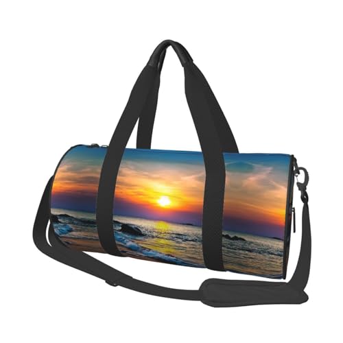 Strand- und Sonnenuntergangs-Reisetasche, Organizer, Sporttasche, Turnbeutel, großer Druck, Polyester, Schultertasche für Damen und Herren, Schwarz , Einheitsgröße von HAHAFU