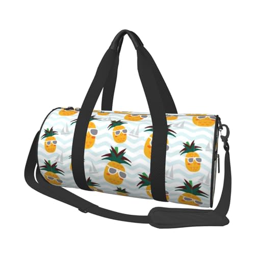 Süße Ananas-Reisetasche, Organizer, Sporttasche, Turnbeutel, großer Druck, Polyester, Schultertasche für Damen und Herren, Schwarz , Einheitsgröße von HAHAFU