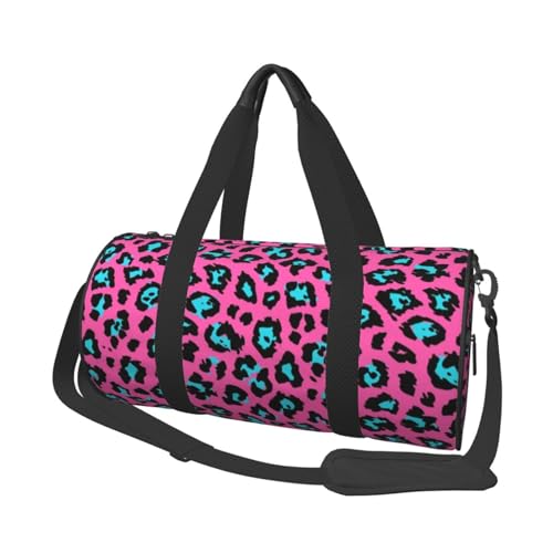 Süße Leoparden-Reisetasche, Organizer, Sporttasche, Turnbeutel, großer Druck, Polyester, Schultertasche für Damen und Herren, Schwarz , Einheitsgröße von HAHAFU