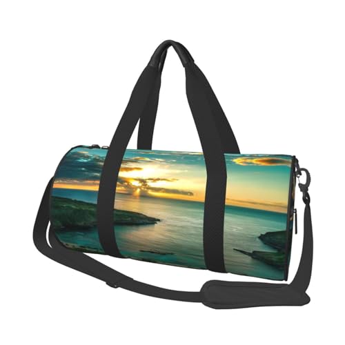 Sunrise Over Hawaii Reisetasche, Organizer, Sporttasche, Turnbeutel, großer Druck, Polyester, Schultertasche für Damen und Herren, Schwarz , Einheitsgröße von HAHAFU